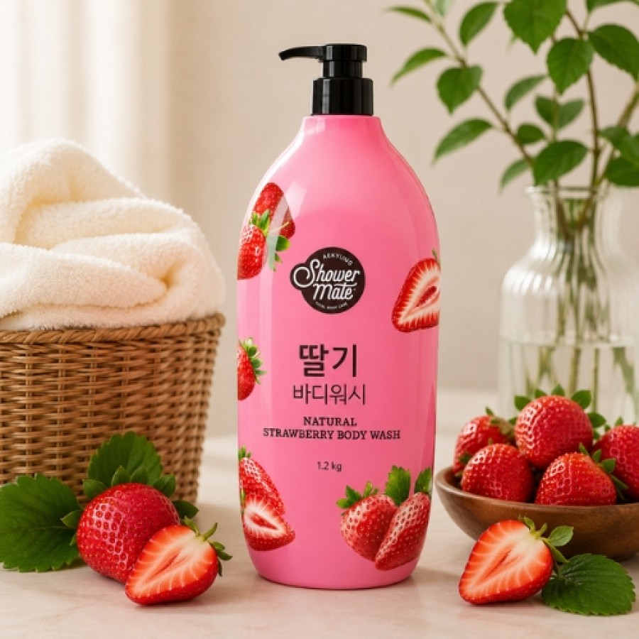 Zdjęcie produktu - 3 Aekyung Showermate Natural Strawberry Żel pod prysznic, 1,2 l
