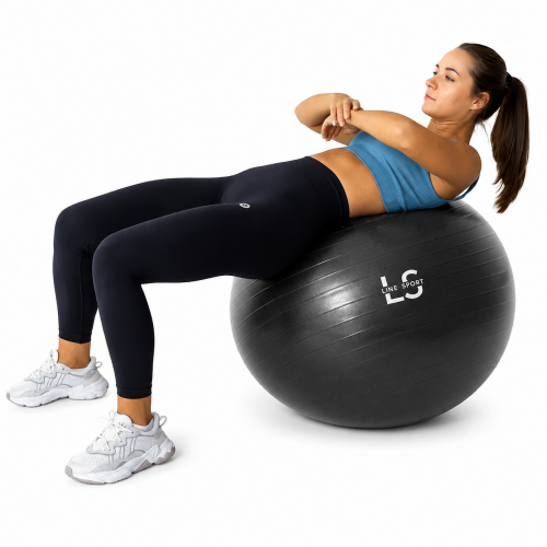 Miniaturka artykułu - #0 Line Sport Piłka gimnastyczna do ćwiczeń z pompką, 85 cm, czarna