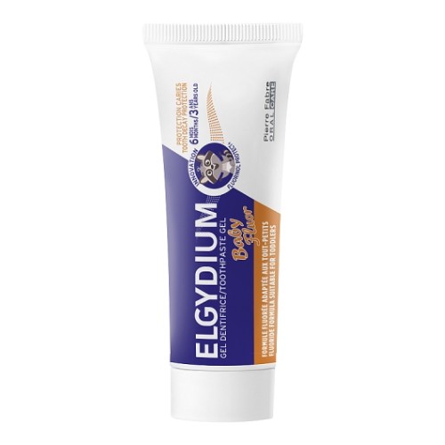 Zdjęcie produktu - 0 Elgydium Baby Fluor Pasta do zęb&oacute;w w postaci żelu przeciwpr&oacute;chnicowa dla dzieci od 6 miesiąca życia, 30 ml