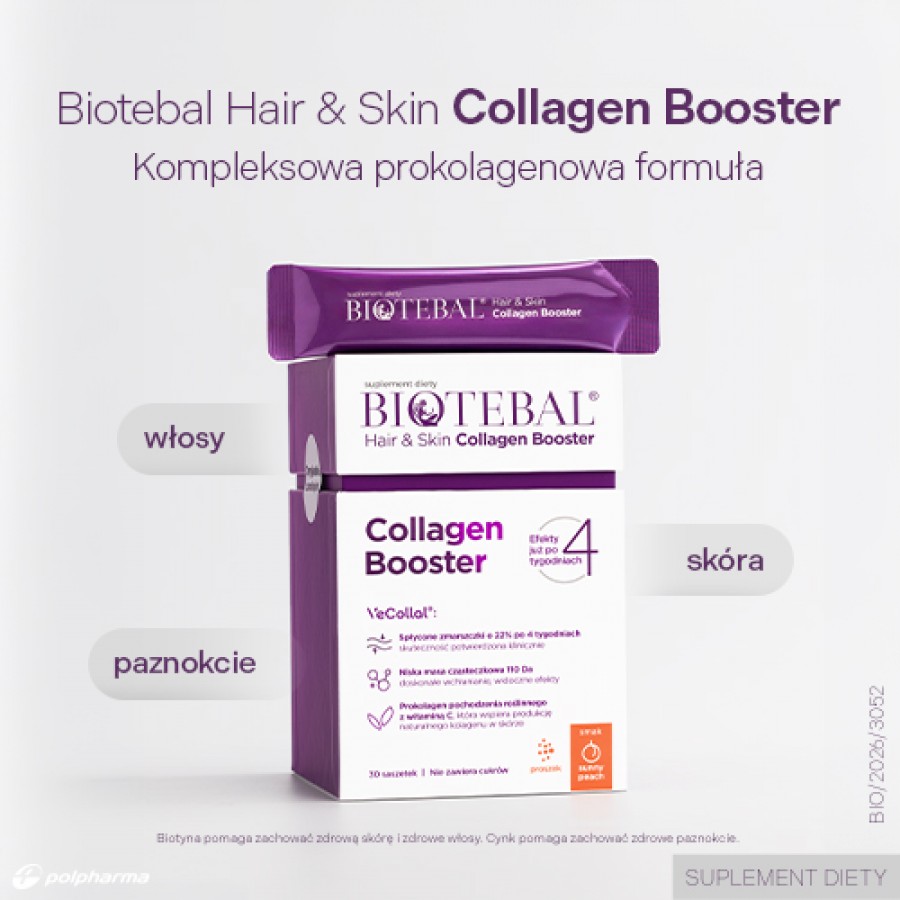 Miniaturka artykułu - #0 Biotebal Hair & Skin Collagen Booster o smaku brzoskwiniowym, 30 sasz.