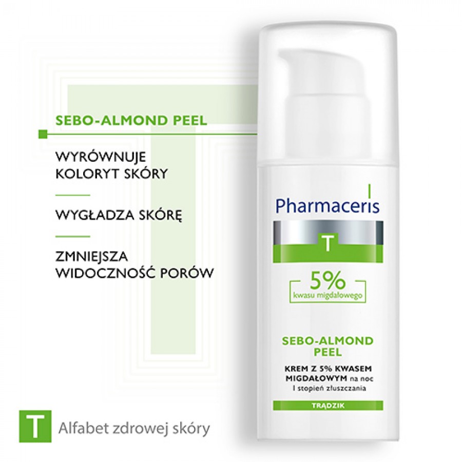 Zdjęcie produktu - 2 Pharmaceris T SEBO-ALMOND PEEL 5% Krem z 5% kwasem migdałowym na noc - I stopień złuszczania, 50 ml