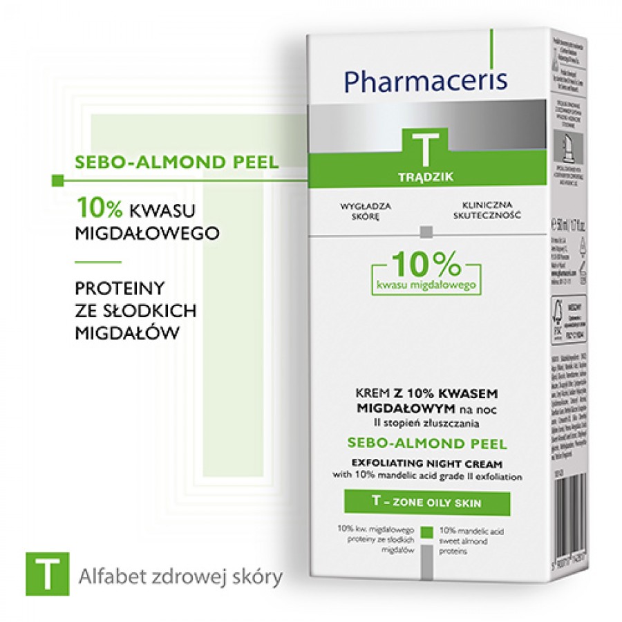 Miniaturka artykułu - #1 Pharmaceris T SEBO-ALMOND PEEL 10% Krem z 10% kwasem migdałowym na noc - II stopień złuszczania, 50 ml