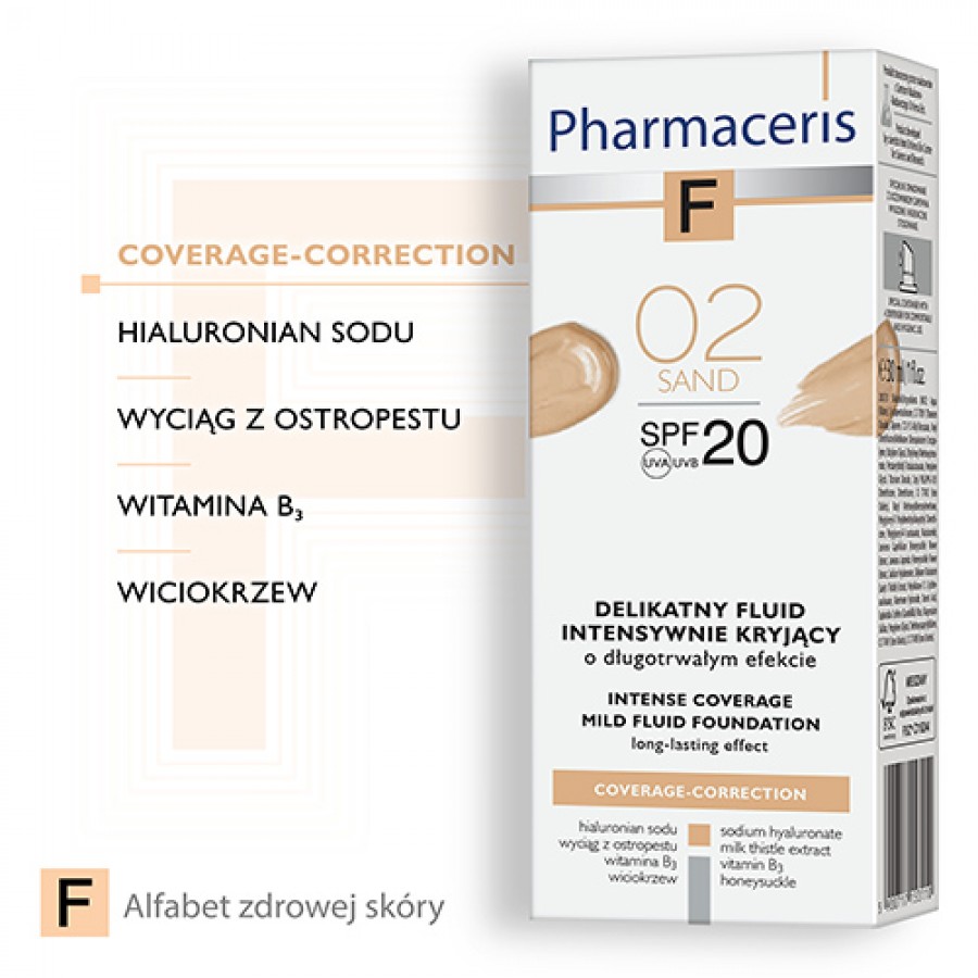 Miniaturka artykułu - #1 Pharmaceris F fluid intensywnie kryjący 02 z filtrem SPF 20, 30 ml