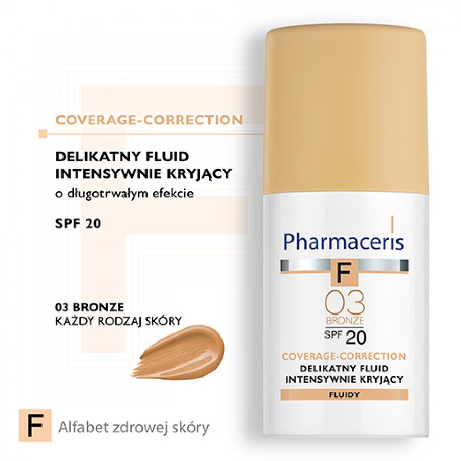 Miniaturka artykułu - #0 Pharmaceris F COVERAGE-CORRECTION Fluid intensywnie kryjący 03 BRONZE SPF20 30 ml