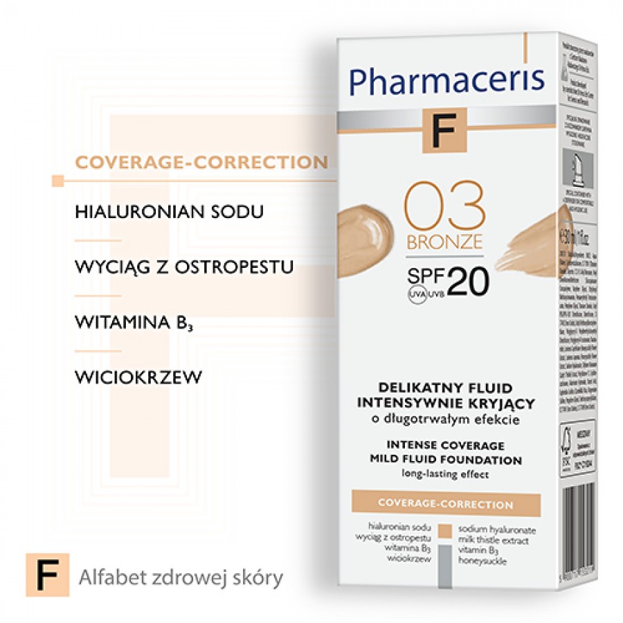 Miniaturka artykułu - #1 Pharmaceris F COVERAGE-CORRECTION Fluid intensywnie kryjący 03 BRONZE SPF20 30 ml