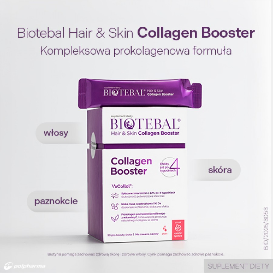 #0 – Zestaw Biotebal Hair & Skin Collagen Booster o smaku liczi, 2 x 30 sasz.