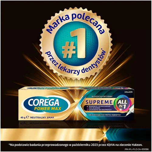 #5 – Corega Power Max Supreme Allin1 Krem mocujący do protez zębowych neutralny smak, 40 g