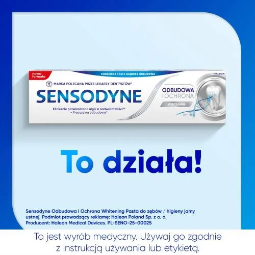 #5 – Sensodyne Odbudowa i Ochrona Whitening Pasta wybielająca z fluorem do nadwrażliwych zęb&oacute;w, 75 ml