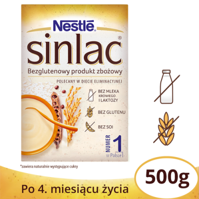Miniaturka artykułu - #0 NESTLE SINLAC Bezglutenowy produkt zbożowy dla niemowląt po 4. miesiącu życia, 500g
