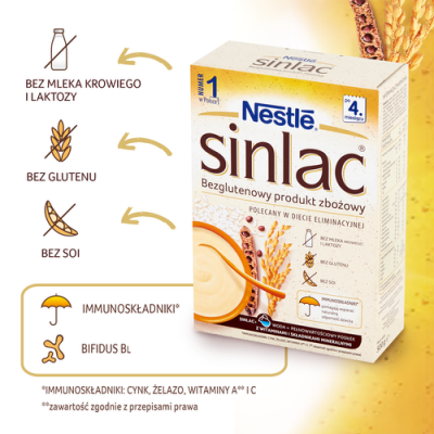 Miniaturka artykułu - #1 NESTLE SINLAC Bezglutenowy produkt zbożowy dla niemowląt po 4. miesiącu życia, 500g