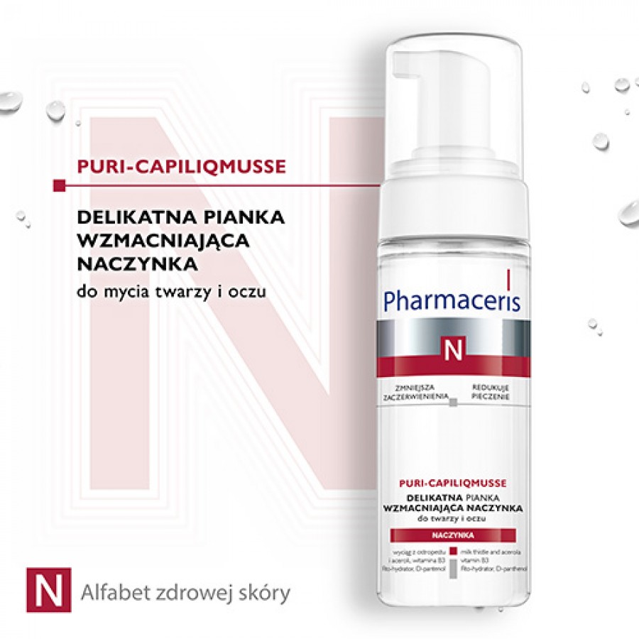 Miniaturka artykułu - #0 Pharmaceris N PURI-CAPILIQMUSSE Delikatna pianka wzmacniająca naczynka do mycia twarzy i oczu, 150 ml