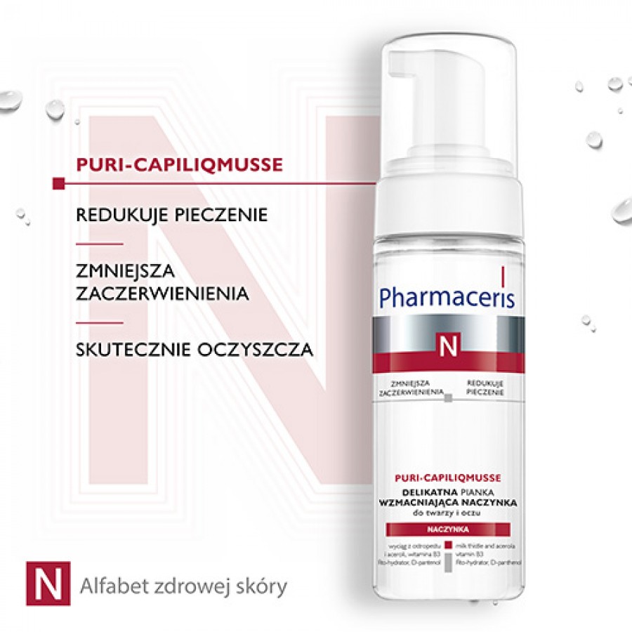 Zdjęcie produktu - 2 Pharmaceris N PURI-CAPILIQMUSSE Delikatna pianka wzmacniająca naczynka do mycia twarzy i oczu, 150 ml