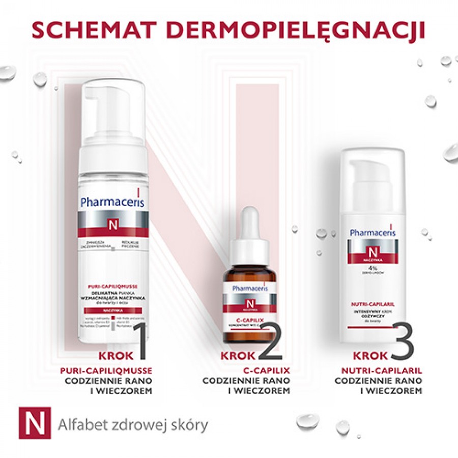 Zdjęcie produktu - 4 Pharmaceris N PURI-CAPILIQMUSSE Delikatna pianka wzmacniająca naczynka do mycia twarzy i oczu, 150 ml
