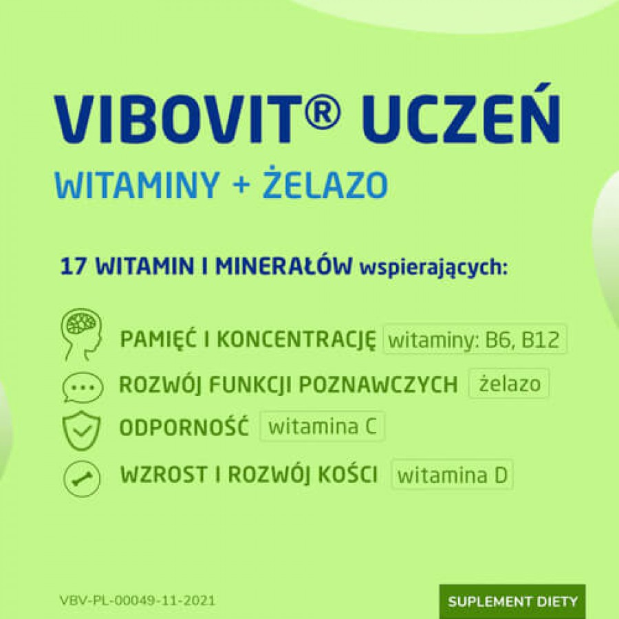 Miniaturka artykułu - #0 VIBOVIT UCZEŃ Witaminy+Żelazo - 30 tabletek 