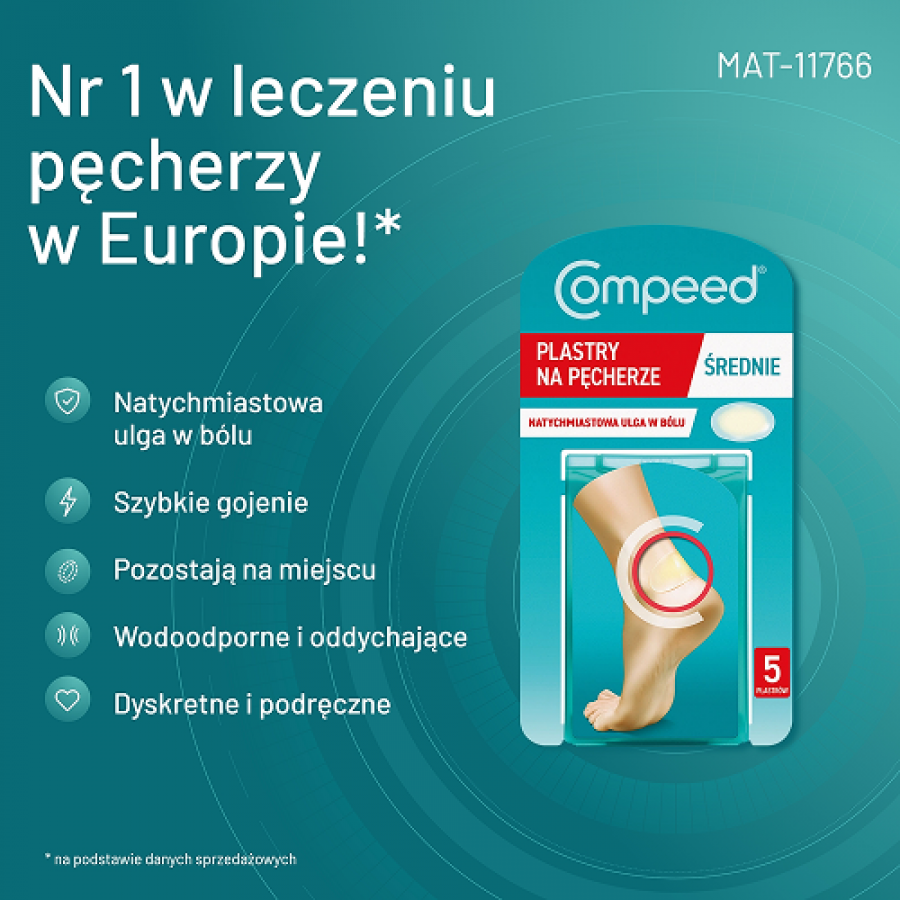 Miniaturka artykułu - #1 Compeed Plastry na pęcherze średnie, 5 szt.