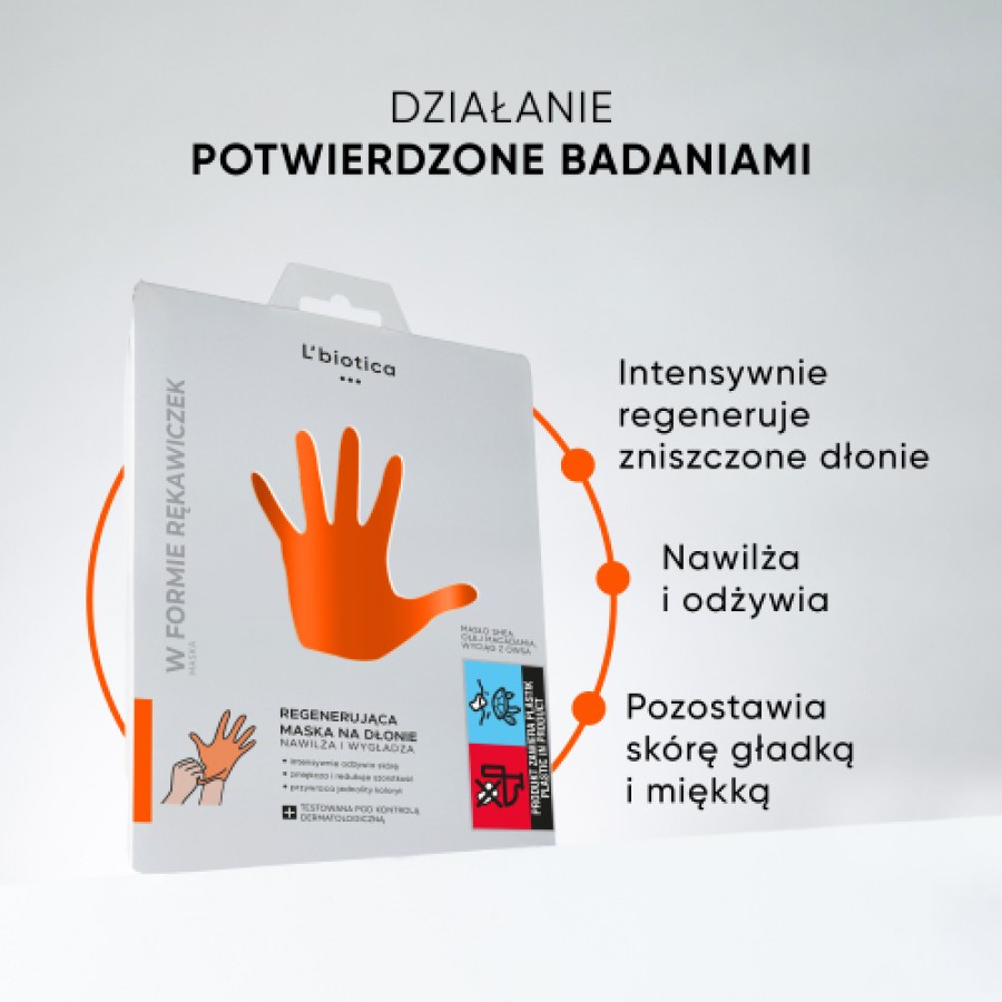Miniaturka artykułu - #1 L'BIOTICA Maska na dłonie regenerująca w postaci rękawiczek - 26 g