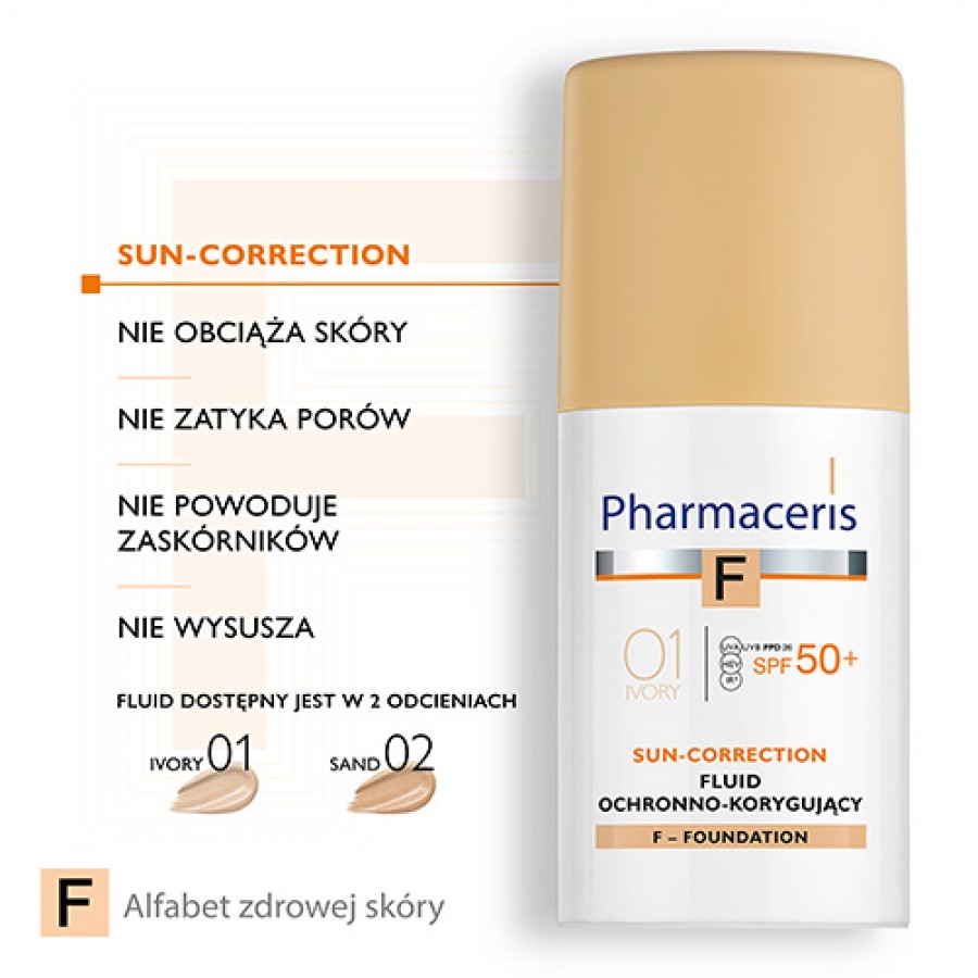 Zdjęcie produktu - 3 Pharmaceris F SUN-CORRECTION Fluid ochronno-korygujący 01 IVORY SPF50+, 30 ml