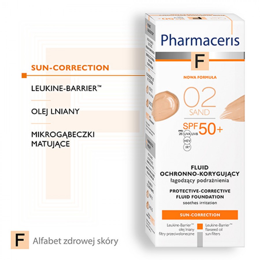 Miniaturka artykułu - #1 Pharmaceris F SUN-CORRECTION Fluid  ochronno-korygujący 02 SAND SPF50+, 30 ml