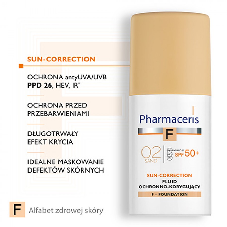 Zdjęcie produktu - 2 Pharmaceris F SUN-CORRECTION Fluid  ochronno-korygujący 02 SAND SPF50+, 30 ml