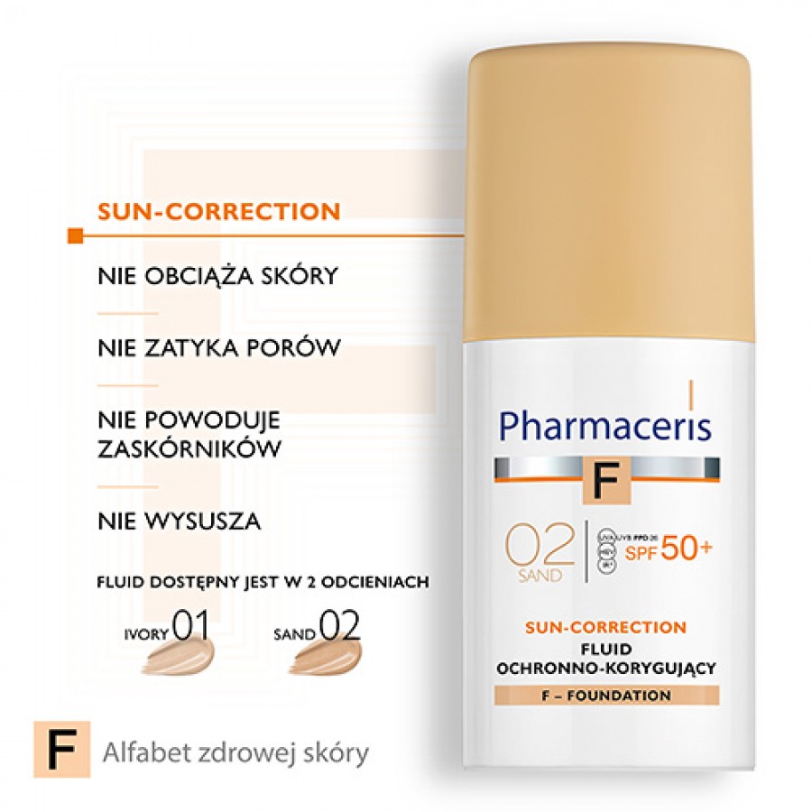 Zdjęcie produktu - 3 Pharmaceris F SUN-CORRECTION Fluid  ochronno-korygujący 02 SAND SPF50+, 30 ml