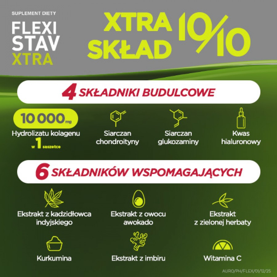 Zdjęcie produktu - 2 FlexiStav Xtra smak porzeczkowo-żurawinowy, 30 sasz. - zawiera kolagen, siarczan chondroityny i siarczan glukozaminy