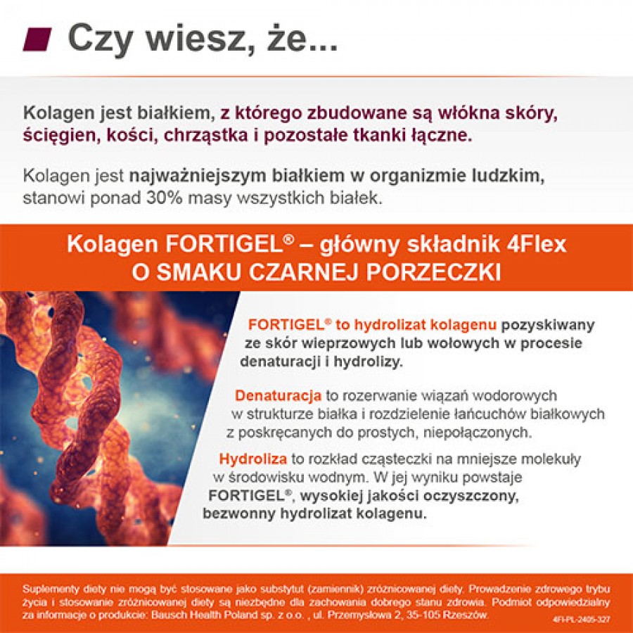 Miniaturka artykułu - #1 4Flex Kolagen o smaku czarnej porzeczki, 30 sasz.