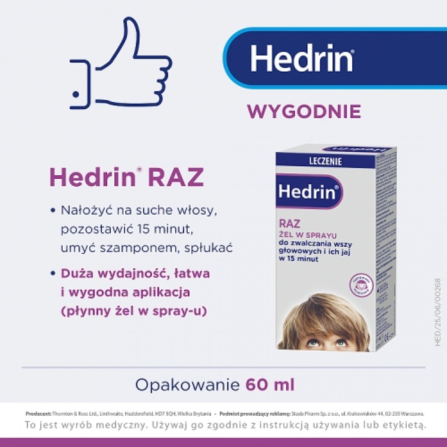 Zdjęcie produktu - 3 Hedrin Raz Żel w sprayu na wszy i gnidy, 60 ml