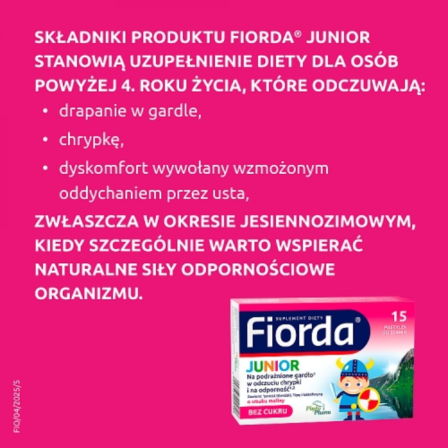 Zdjęcie produktu - 2 Fiorda Junior smak malinowy, 15 pastylek