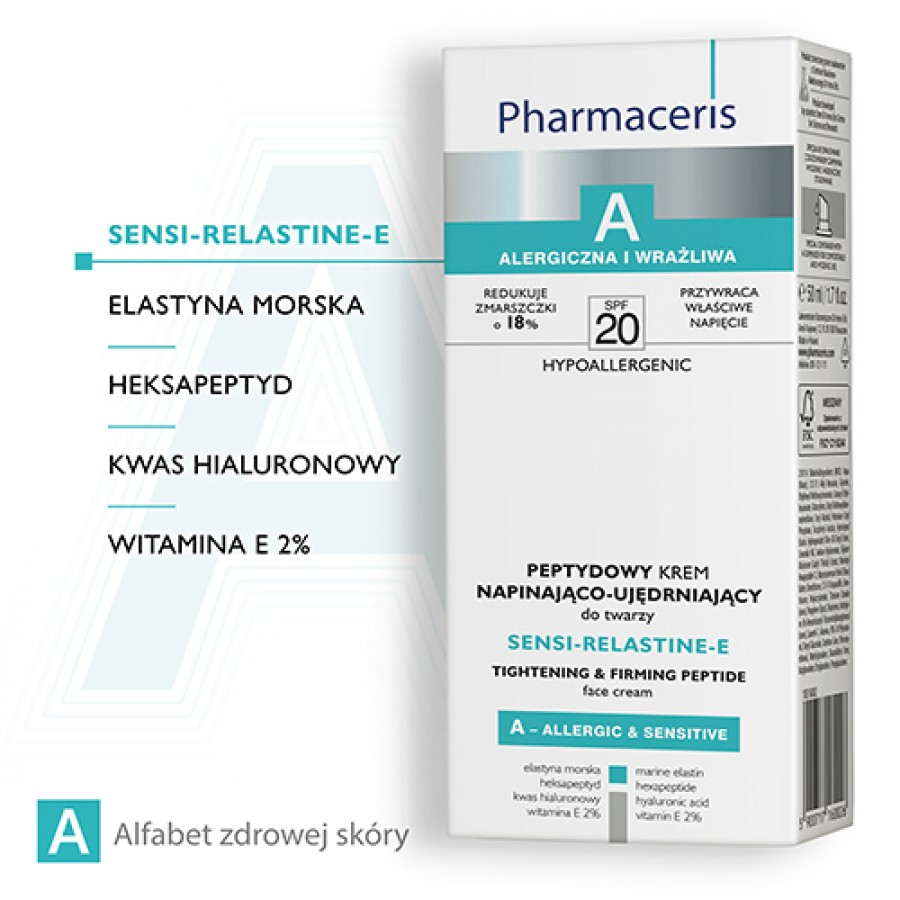 Miniaturka artykułu - #1 Pharmaceris A SENSI-RELASTINE-E Peptydowy krem napinająco-ujędrniający SPF20, 50 ml