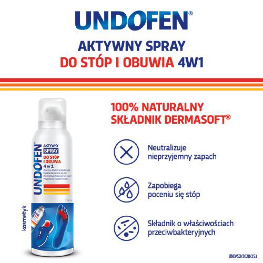 Miniaturka artykułu - #1 Undofen Aktywny Spray do st&oacute;p i obuwia 4w1, 150 ml