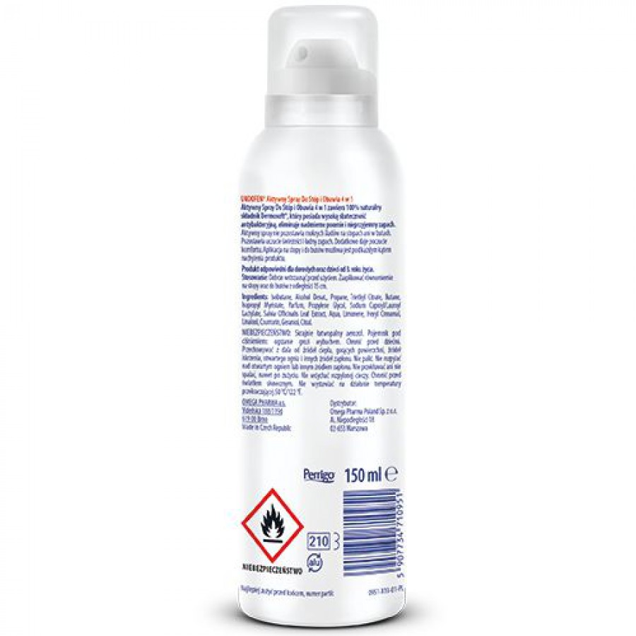 Miniaturka artykułu - #0 Undofen Aktywny Spray do st&oacute;p i obuwia 4w1, 150 ml