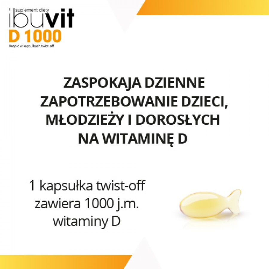 Miniaturka artykułu - #0 Ibuvit D 1000 Krople w kapsułkach twist-off - 30 kapsułek