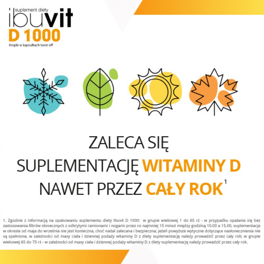 Miniaturka artykułu - #1 Ibuvit D 1000 Krople w kapsułkach twist-off - 30 kapsułek