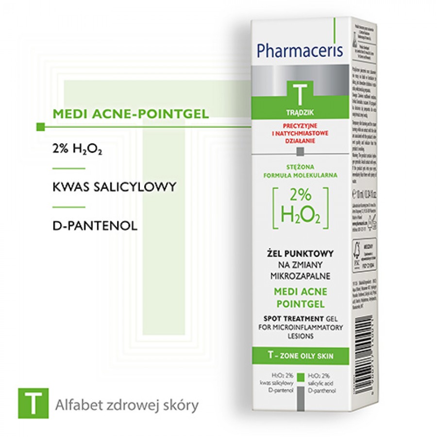 Zdjęcie produktu - 1 Pharmaceris T MEDI ACNE-POINTGEL Żel punktowy, 2% H₂0₂ na miejscowe zmiany mikrozapalne, 10 ml