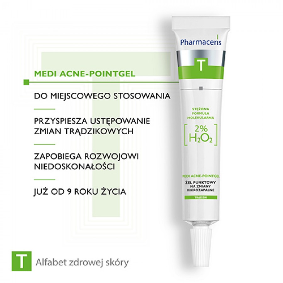 Zdjęcie produktu - 3 Pharmaceris T MEDI ACNE-POINTGEL Żel punktowy, 2% H₂0₂ na miejscowe zmiany mikrozapalne, 10 ml