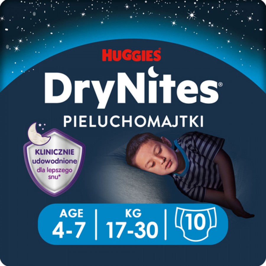 Miniaturka artykułu - #0 HUGGIES DRYNITES BOYS 4-7 LAT (17-30kg) pieluchomajtki, 10 szt.