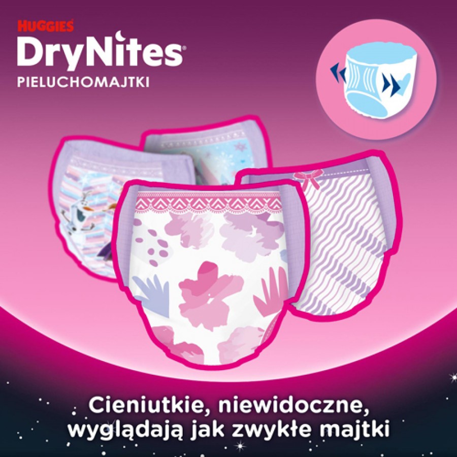 Miniaturka artykułu - #1 HUGGIES DRYNITES GIRLS 4-7 LAT (13-30kg) pieluchomajtki, 10 szt.