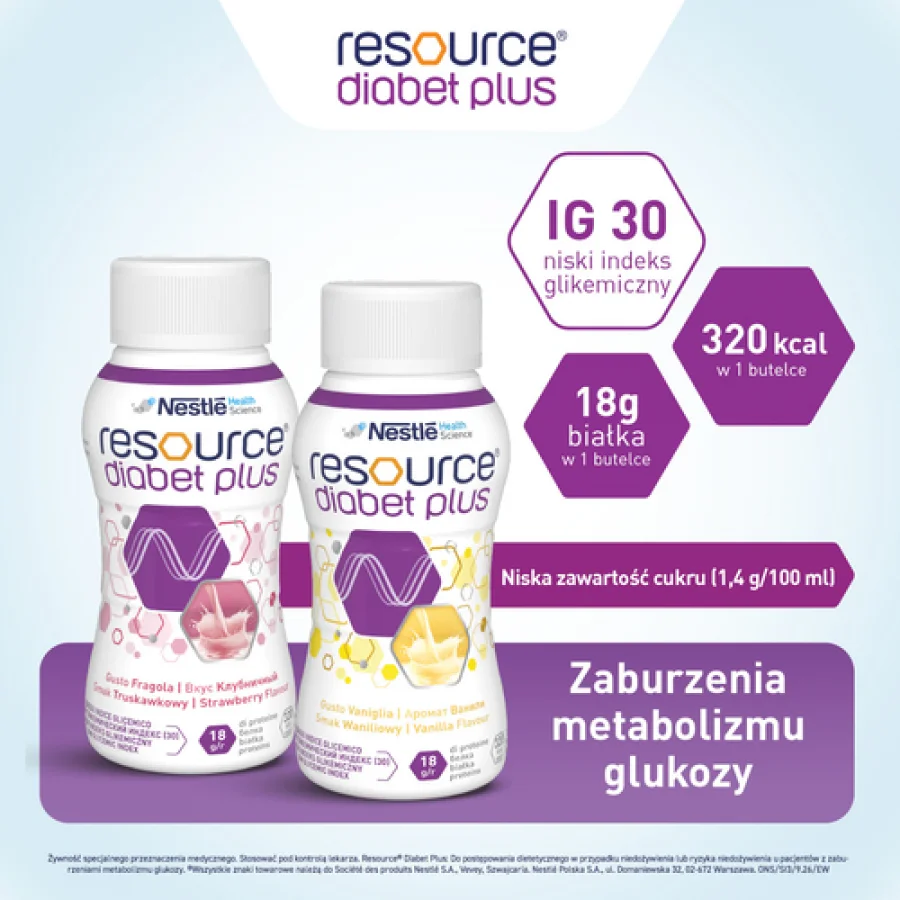 #1 – RESOURCE Diabet Plus Płyn smak truskawkowy - 4 x 200 ml