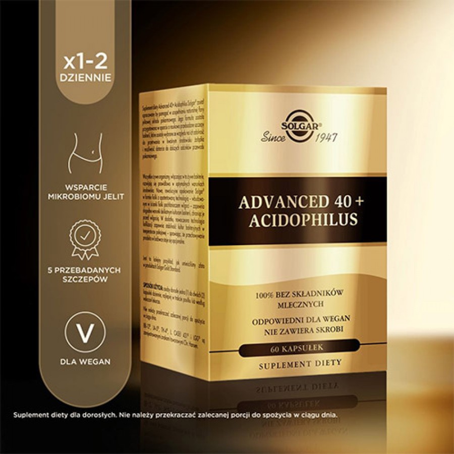Miniaturka artykułu - #1 SOLGAR Advanced 40+ Acidophilus, 60 kaps.