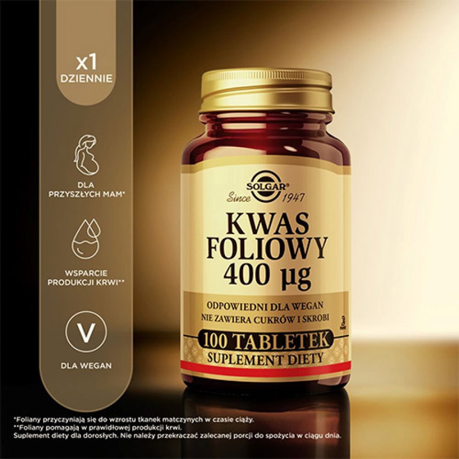 #2 – SOLGAR Kwas foliowy 400 mcg - 100 tabletek