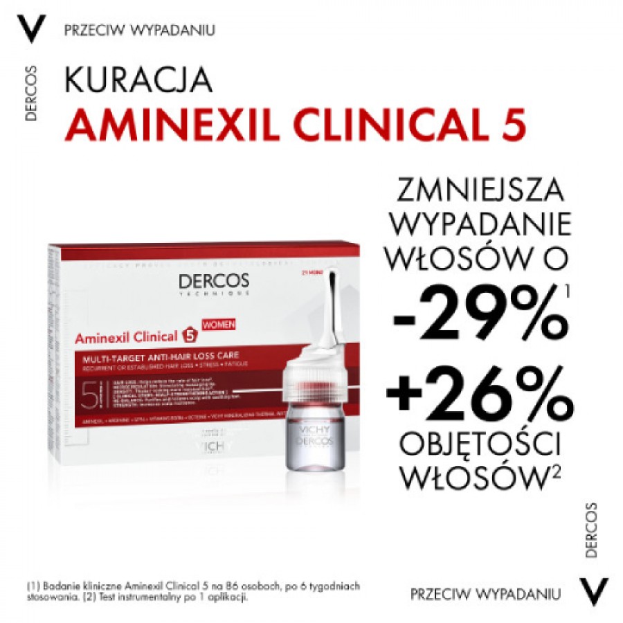 Zdjęcie produktu - 2 Vichy Dercos Aminexil Clinical 5 Kuracja przeciw wypadaniu włos&oacute;w dla kobiet, 21 amp. x 6 ml