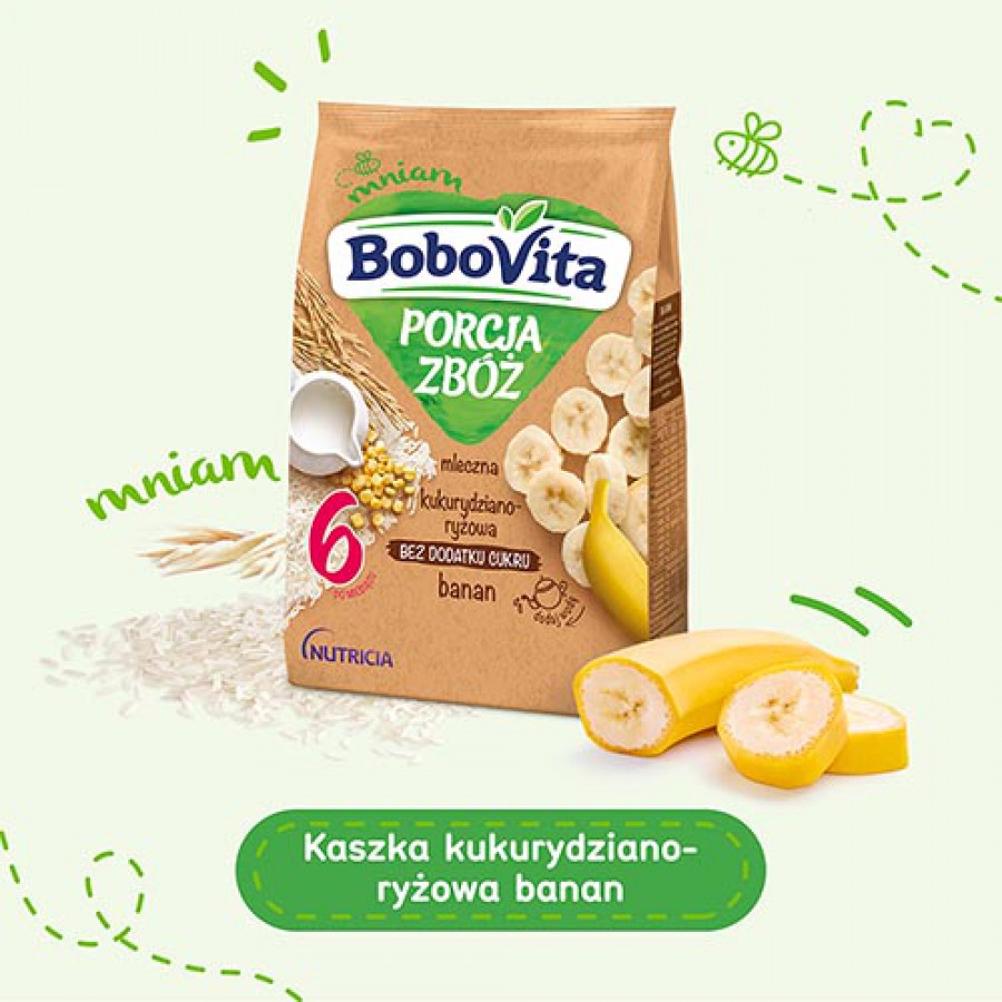 Miniaturka artykułu - #0 BoboVita Porcja zb&oacute;ż Kaszka mleczna kukurydziano- ryżowa banan - 210 g (29508)