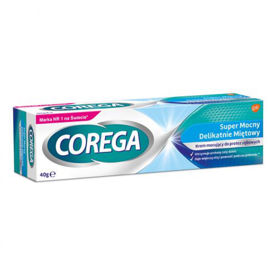 Zdjęcie produktu - 7 Corega krem do protez Super Mocny delikatnie miętowy, 40 g 