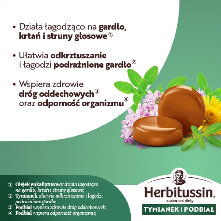 Zdjęcie produktu - 2 Herbitussin Tymianek i Podbiał, 12 pastylek do ssania