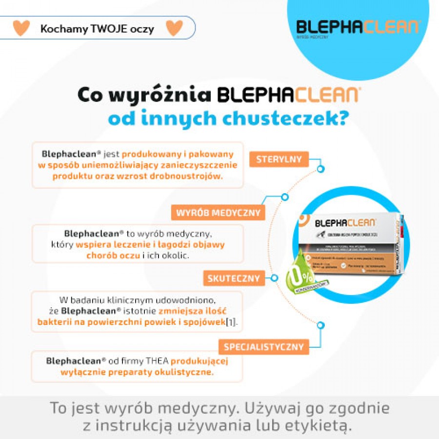 Zdjęcie produktu - 3 Blephaclean Sterylne chusteczki do higieny powiek i brzeg&oacute;w rzęs, 20 szt.