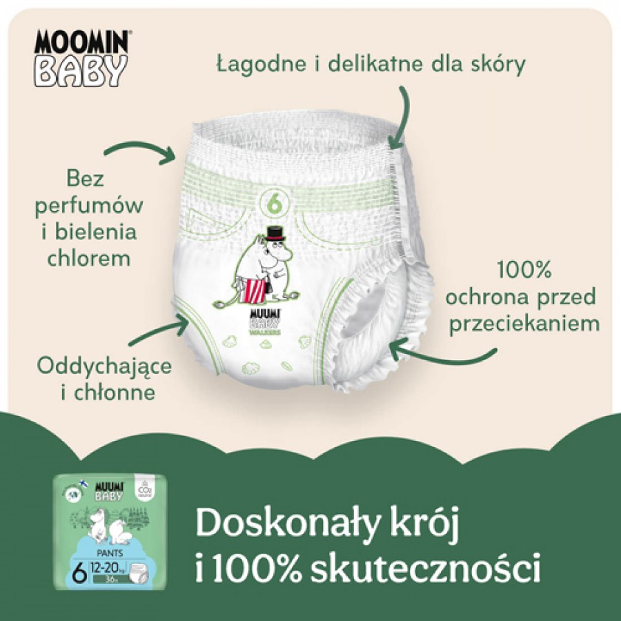 Miniaturka artykułu - #1 Muumi Baby Pants Pieluchomajtki 6 (12-20 kg), 36 szt.
