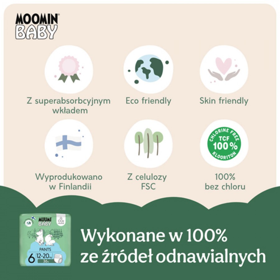 #2 – Muumi Baby Pants Pieluchomajtki 6 (12-20 kg), 36 szt.