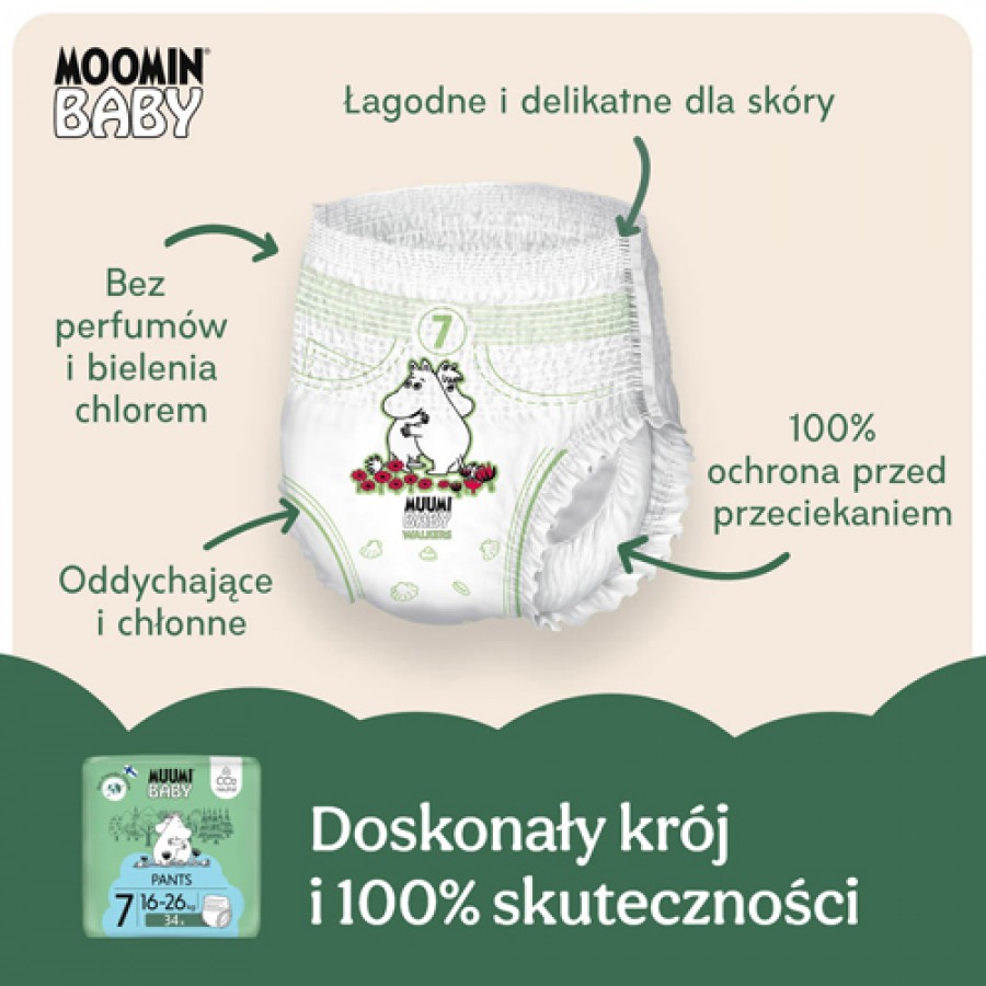 Miniaturka artykułu - #1 Muumi Baby Pants Pieluchomajtki 7 (16-26 kg), 34 szt.