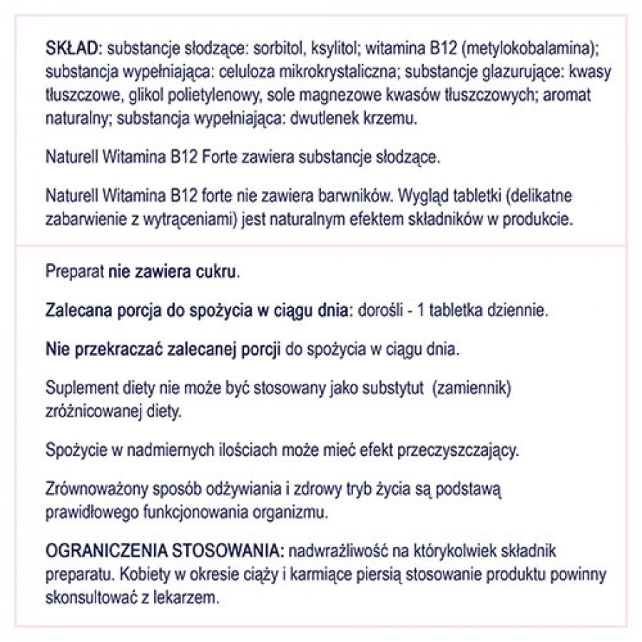 Zdjęcie produktu - 4 NATURELL Witamina B12 Forte, 60 tabl. do ssania