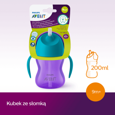 Miniaturka artykułu - #1 AVENT Kubek ze słomką 200ml 796/02 9m+ fiolet